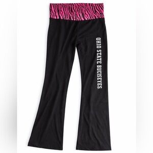Vintage flare-leg yoga pants pink zebra-print fold-over waistband Ohio State